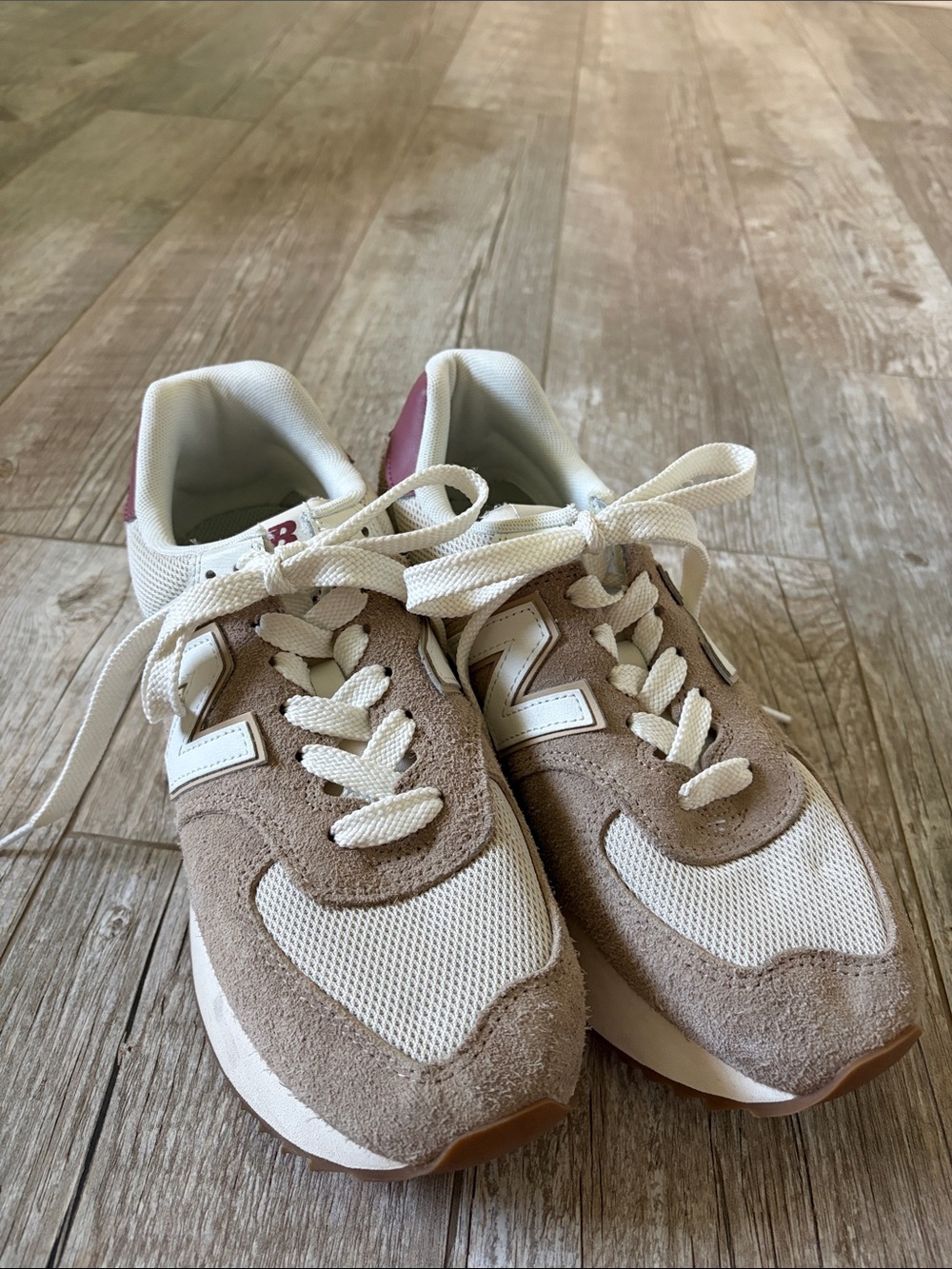 New Balance 574 taupe/tan/cream/rose platform sneakers /tennis shoes SZ 9 EUC